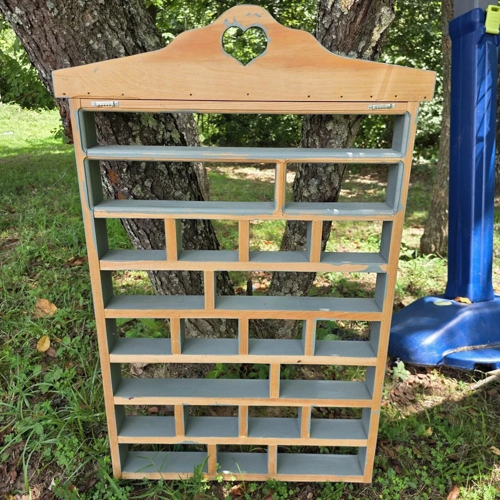 Farmhouse Green Wood Window Panel Wall Shelf Display Heart Cutout Decor Rack
